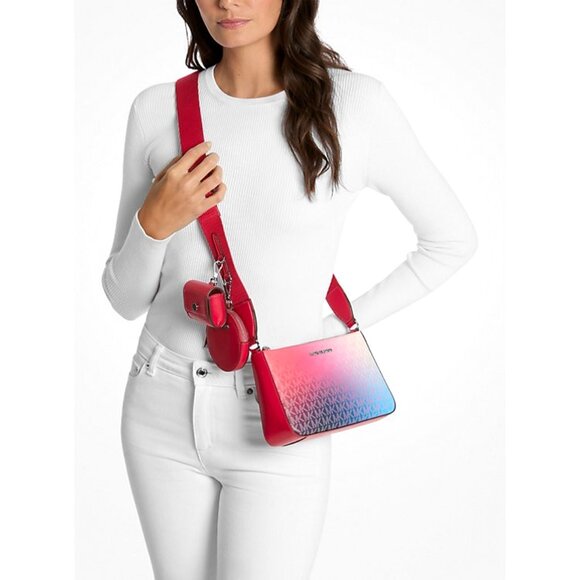 New Michael Kors Jet Set Small Ombré Logo Crossbody Bag with Case Dark Raspberry - Picture 1 of 4